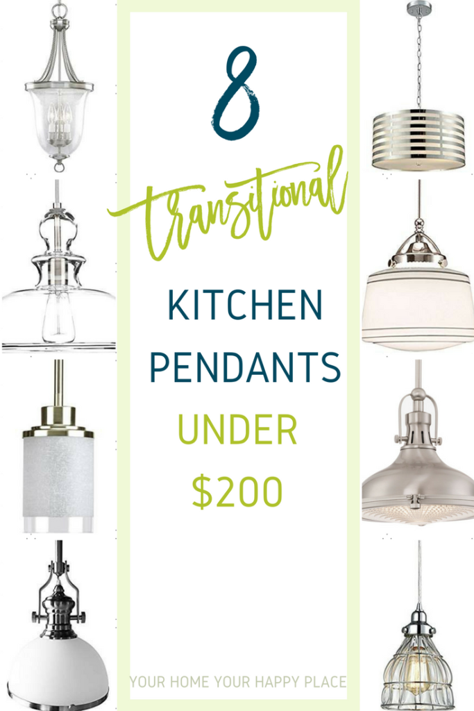 Transform your kitchen by changing out your lighting! These transitional pendant kitchen lights are all under $200. www.yourhomeyourhappyplace.com
